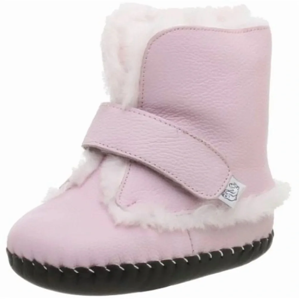 pediped Pink Faux-Fur Walker Booties with Black Soles